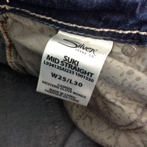 Silver Jeans Suki Mid Straight Denim Blue Jeans W25/L30 - Picture 7 of 8